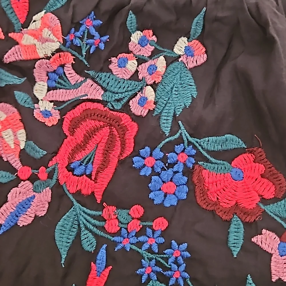 Free People Embroidered Floral Gypsy Dress Black Women Large Y2K - Picture 5 of 12